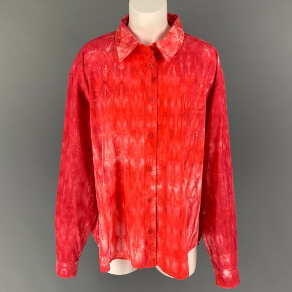 COTTON CITIZEN Size L Red White Cotton Tie Dye Button Up Shirt - Picture 1 of 1